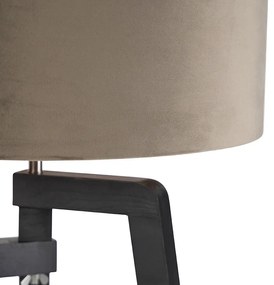 Stojaca lampa trojnožka čierna s hnedým tienidlom a zlatom 50 cm - Puros