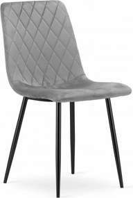 Sivá zamatová stolička TURIN s čiernymi nohami
