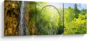 Obraz - vodopády v pralese (s hodinami) (90x30 cm)