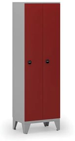 Drevená šatníková skrinka, 2 oddiely, RFID zámok, sivá / červená