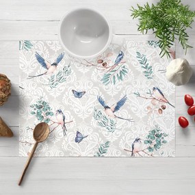 Biante Bavlnené prestieranie na stôl Sandra SA-471 Lastovičky s motýlikmi na svetlo sivom ornamente 30x40 cm