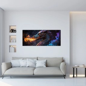 Obraz - Drak pľuvajúce plamene (120x50 cm)