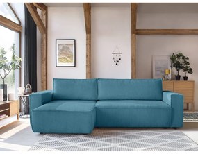 Tyrkysovomodrá menčestrová rozkladacia rohová pohovka Nihad – Bobochic Paris