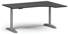 Výškovo nastaviteľný stôl OBOL, elektrický, 675-1325 mm, rohový pravý, doska 1600x1200 mm, sivá zaoblená podnož, grafit