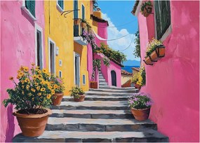 Sklenený obraz - Ružová ulička (70x50 cm)