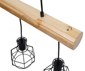 Závesné svietidlo H83 industrial, mriežka 3 74207 - kov / drevo - Čierna