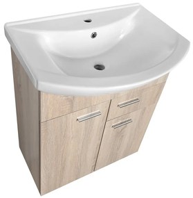 Aqualine Aqualine, ZOJA umývadlová skrinka 61,5x74x32cm, 2x dvierka, 1x zásuvka, dub platin, 51165