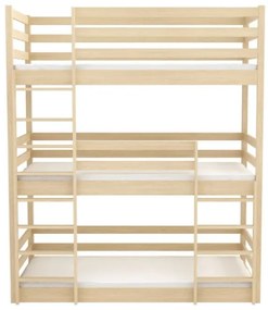 Detská trojposchodová posteľ z masívu borovice ARIZONA - 200x90 cm - PRÍRODNÁ BOROVICA