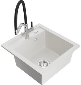 Mexen Vito, 1-komorový granitový drez 520x490x210 mm, drezová batéria Duo, biela, 6503-20-671701-07