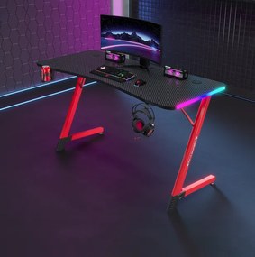 Čierno-červený herný stôl, PC stôl s LED osvetlením RGB Šírka: 140 cm