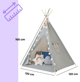 Jurhan Detský stan teepee JULIUS, 120x120x160cm, šedá/modrá