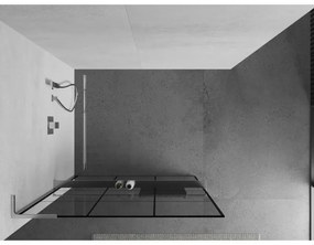 Mexen Kioto+ L, sprchová zástena Walk-In s poličkou a vešiakom 100 x 200 cm, 8mm číre sklo čierny vzor, chrómový profil, 800-100-123-01-77