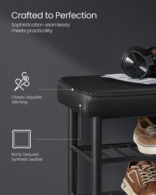 EKHO Lavička s policami na topánky, čalúnené sedadlo, botník, čierna farba