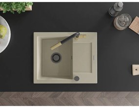 Mexen Enzo, 1-komorový granitový drez 576x465x174 mm a drezová batéria Flora, béžová, 6506-69-670401-57-B