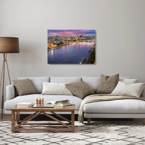 Sklenený obraz nočného mesta Bratislavy s riekou (70x50 cm)