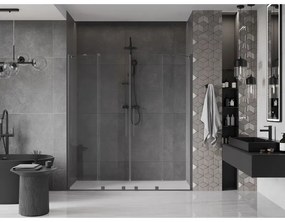 Mexen Velar Duo, posuvné sprchové dvere do otvoru 180 cm, 8mm číre sklo, brúsený grafit, 871-180-000-02-95