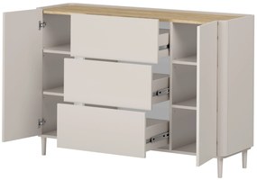 Komoda Elivo 150 cm so zásuvkami na nožičkách - kašmír / olejovaný dub