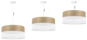 Závesné svietidlo Wood, 1x dýha zlatý dub/biele PVC tienidlo, (fi 44cm)