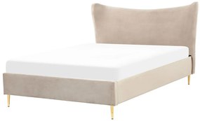 Zamatová posteľ 140 x 200 cm sivobéžová CHALEIX Beliani