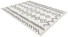 Obojstranný šnúrkový ekologický koberec TWIN 23000 Boho, so strapcami, antracit - krémový