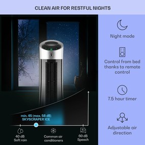 Klarstein Skyscraper Ice, 4 v 1 ochladzovač vzduchu, ventilátor, čistička vzduchu, zvlhčovač, 45 W, 210 m³/h, oscilácia, mobilný, diaľkové ovládanie