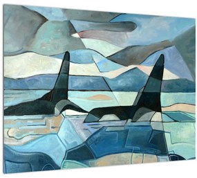 Sklenený obraz - Kosatky (70x50 cm)