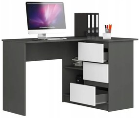 Rohový písací stôl pravý 124 x 85 x 77 cm AKORD CLP - grafitovo sivý/biely