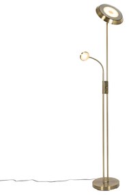 Stojaca lampa bronzová vrátane LED a stmievača s lampou na čítanie - Fez
