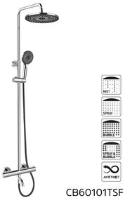 Mereo, Termostatická nástenná vaňová batéria s hadicou,ručnou a tanierovou gulatou sprchou slim 200 mm, MER-CB60101TSC