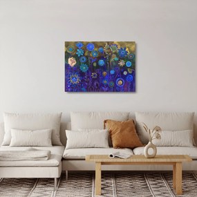 Sklenený obraz tmavomodrých kvetov (70x50 cm)
