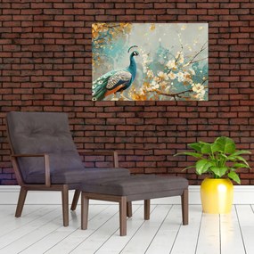 Obraz - Páv so zlatým dekorom (90x60 cm)