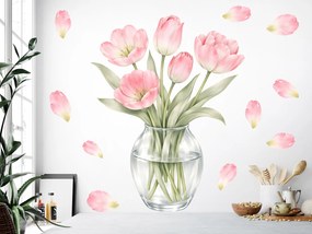 Tulipány vo váze textilní prelepiteľná samolepiaca dekorácia na stenu hárok 36 x 46 cm