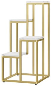 Stojan na kvety so štyrmi policami - mramor / zlaté nohy