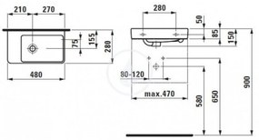 LAUFEN Pro S Umývadielko, 480 mm x 280 mm, bez otvoru na batériu, s LCC, biela H8159554001091