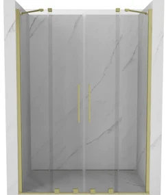 Mexen Velar Duo, posuvné dvere do otvoru 140x200 cm, 8mm číre sklo, zlatá matná, 871-140-000-02-55