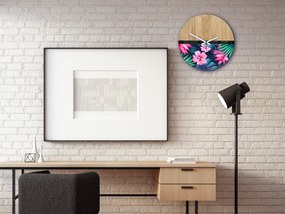 Dřevěné nástěnné hodiny Flower 33 cm dub přírodní/růžové