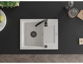 Mexen Enzo, granitový drez 576x465x174 mm, 1-komorový, biela s čiernym sifónom, 6506571005-20-B