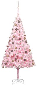 Umelý vianočný stromček s LED a súpravou gulí 240 cm ružový PVC 3077587