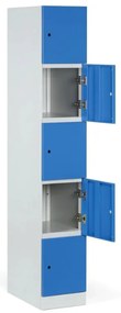 Šatníková skrinka S1 s úložnými boxmi, 5 boxov, 1850 x 300 x 500 mm, demont, otočný zámok, modré dvere