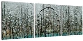 Obraz - Tyrkysový rybník, Biei, Japonsko (s hodinami) (90x30 cm)