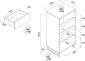 Komoda so šuplíkmi Cologne, 50 cm, antracitová