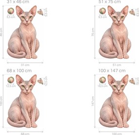 Bezsrstá mačka sphynx pastelové akvarelové nálepky na stenu pre milovníkov mačiek arch 31 x 46 cm