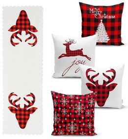 Súprava 4 vianočných obliečok na vankúš a behúň na stôl Minimalist Cushion Covers Christmas Tartan