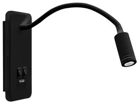 Milagro LED Flexibilná nástenná lampička s USB BASE 1xLED/8W+1xLED/2W/230V čierna MI1121