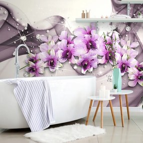 Samolepiaca tapeta fialové kvety na abstraktnom pozadí - 375x250