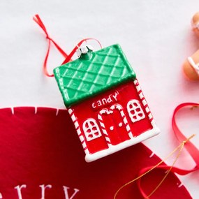 Vianočná ozdoba EVI RED červený domček 710292