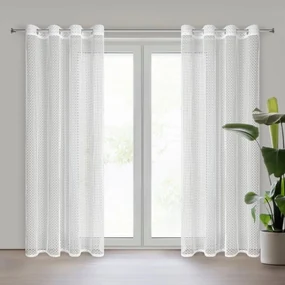 Záclona na kruhy s romantickým háčkovaným ažúrovým vzorom - biela Šírka: 140 cm | Dĺžka: 250 cm