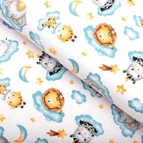 Biante Detská bavlnená obliečka na vankúš Sandra SA-693 Africké zvieratká na modrých obláčikoch na bielom 35 x 45 cm