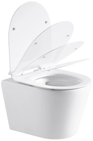Cerano Norbi, závesná WC misa Rimless 485x365x360 mm + UF toaletné sedátko, biela lesklá, CER-CER-417380