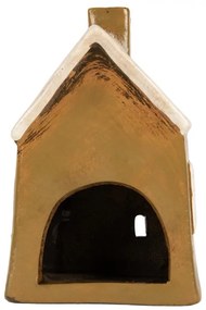 Hnedý keramický svietnik na čajovú sviečku domček Village - 12*8*17 cm